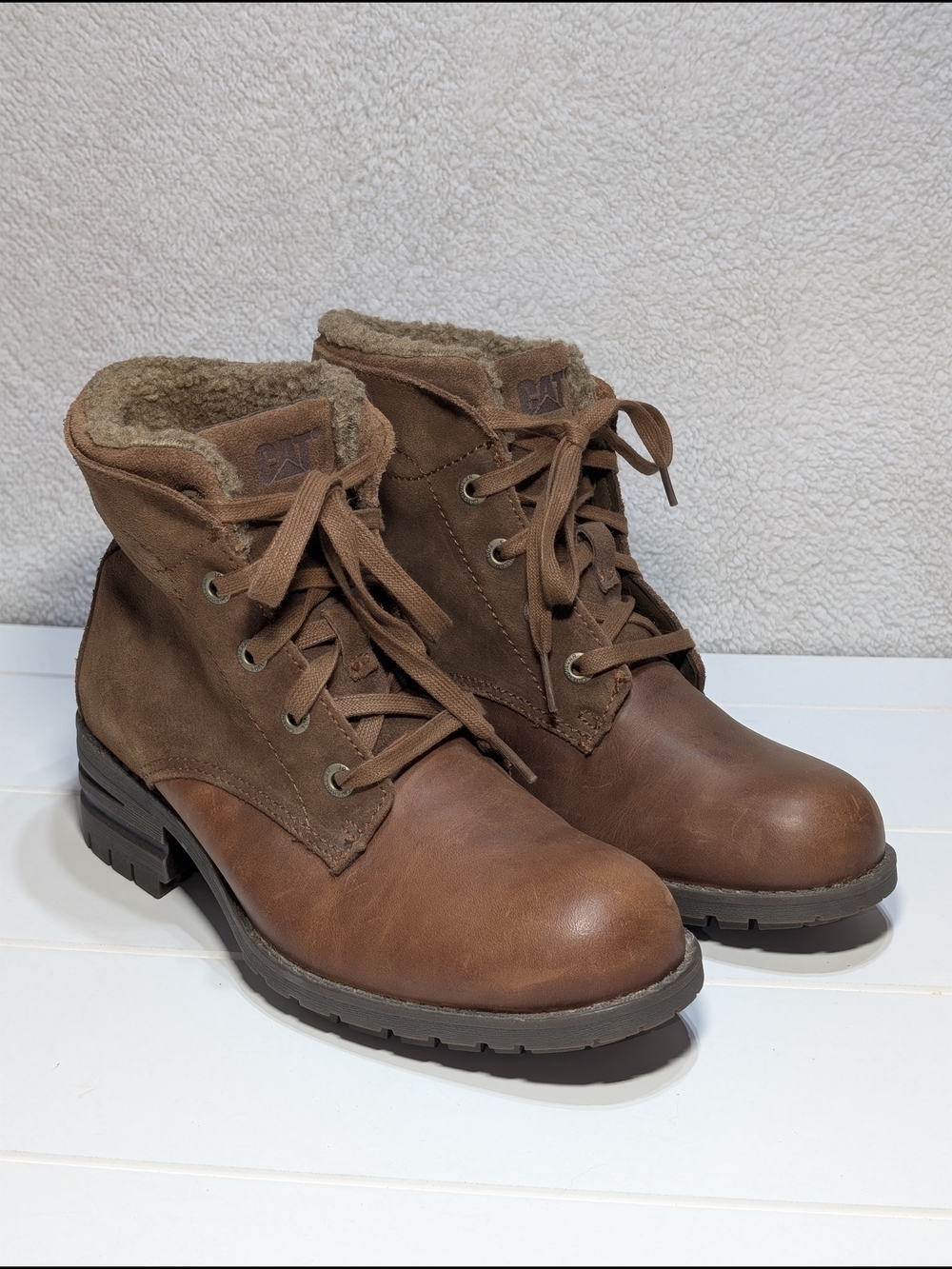 Caterpillar CAT Teegan Brown Lace-Up Suede Ankle Combat Winter Boots Women's 7.5